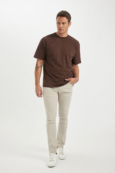 DeFacto Oversize Wide Fit Crew Neck Basic Solid Short Sleeve 100% Cotton t Shirt T7037Az24Sp