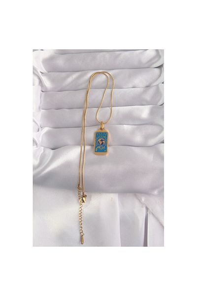 Skygo 316L Steel Gold Color Blue Enameled Hand Figure Tarot Necklace - Tj-Bko9040