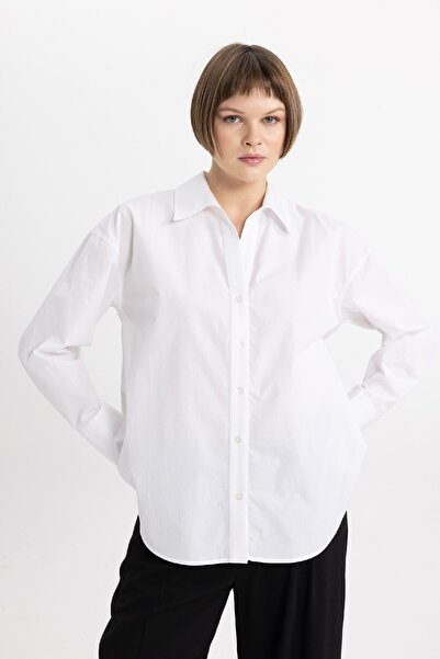 DeFacto Oversize Geniş Kalıp Poplin Uzun Kollu Gömlek T8735az24sp