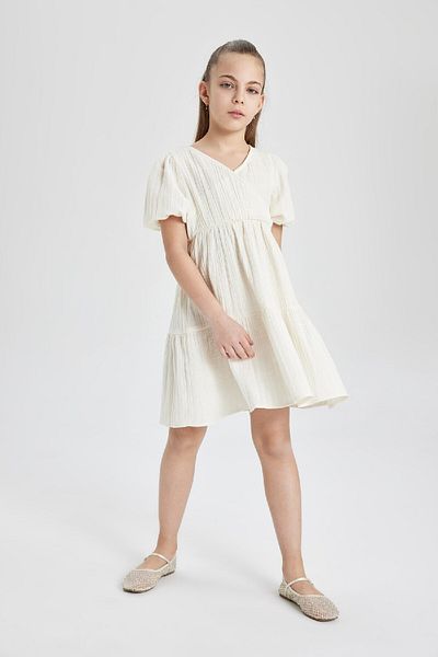 DeFacto Girl's Muslin Short Sleeve Dress B5719A824SM
