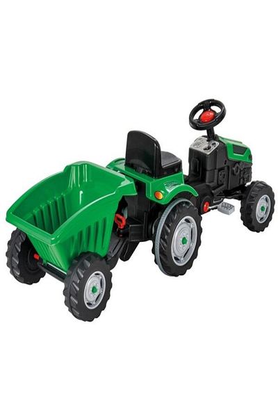 PİLSAN TOYS Pedal tractor with removable trailer for children 3-6 years old, Pilsan Green Size 143x51x 51 cm