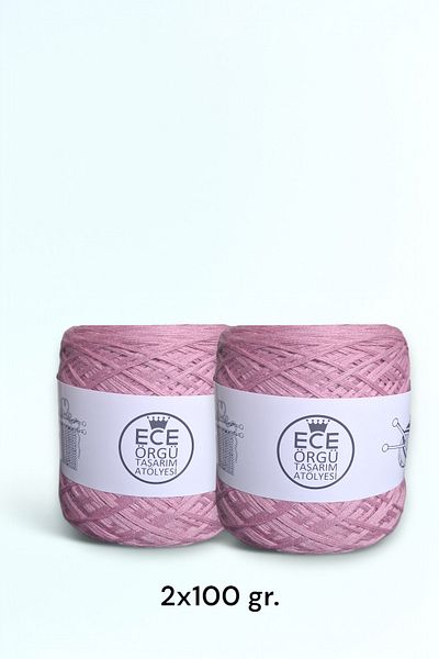 Ece Örgü Tasarım Atölyesi Πλεκτό σχοινί χειρός από βαμβακερό πολυώροφο σε χρώμα Roselle Rose dry