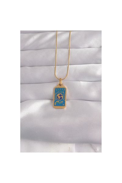 Skygo 316L Steel Gold Color Blue Enameled Hand Figure Tarot Necklace - Tj-Bko9040