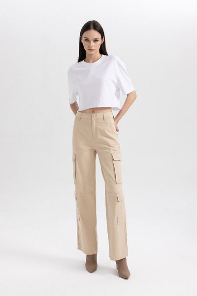 DeFacto High Waist Wide Leg Cool Straight Gabardine Pants - Cargo Pocket, B1450Ax23Au