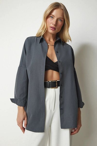 MODA Cămașă de bază lungă ANTRACIT DE FEMEI