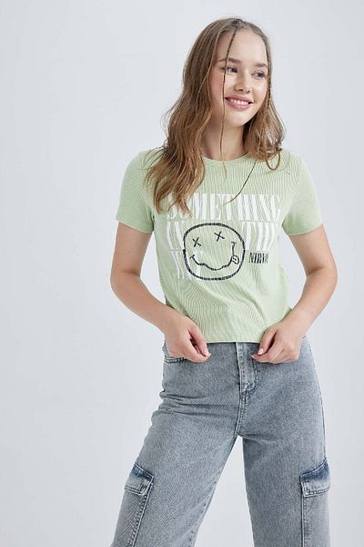DeFacto Nirvana Printed Pale Effect Short Sleeve T-shirt B1909ax23hs