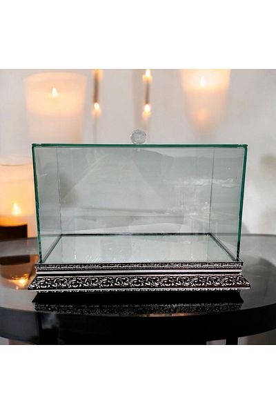 AYZ HOME Silver Glass Promise Engagement Dowry Bundle 35*20*20 cm Wooden Mirrored Base