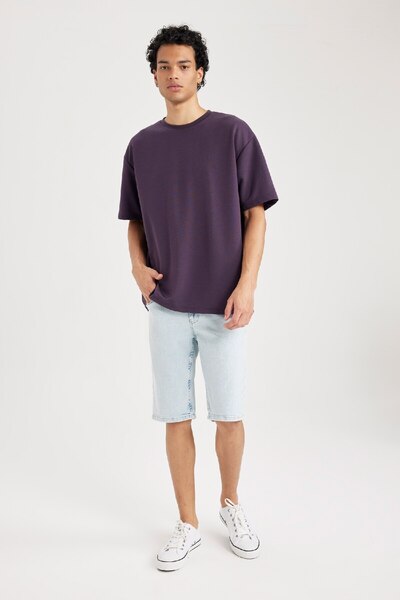 DeFacto Tricou supradimensionat cu mânecă scurtă, cu mânecă scurtă, solidă, din țesătură grea X3926az23au