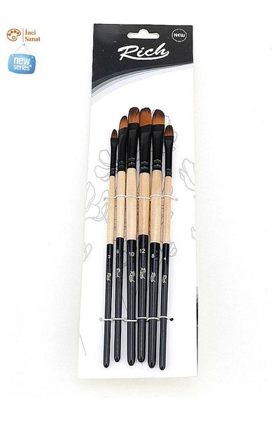 İNCİ TUVAL New Series 6-Piece Cat Tongue Set 6 Brushes (Numbers 2,4,6,8,10,12)
