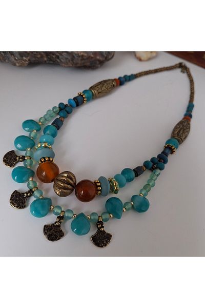 azra takı tasarım Handmade crystal, glass bead, authentic, ethnic, bohemian style women's short necklace