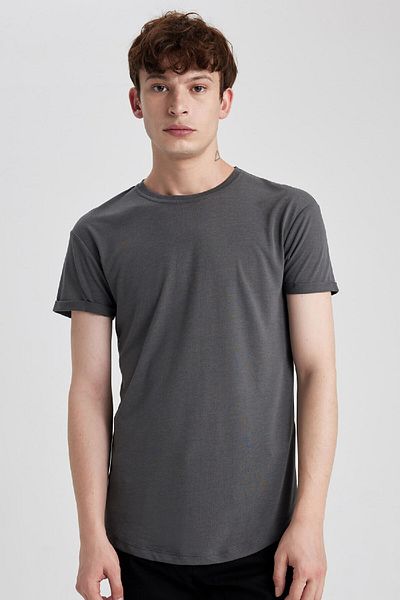 DeFacto Long Muscle Fit Crew Neck Basic Solid Short Sleeve T-Shirt N2104Az23Au