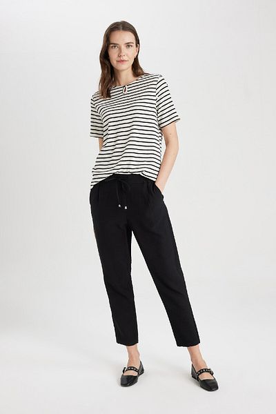 DeFacto Jogger Pants Linen Look High Waist Straight Leg with Pockets R0433Az24Sm
