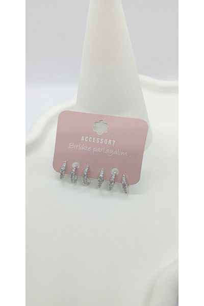 ndjewelry أقراط فضية اللون حجر الثلاثي المظهر