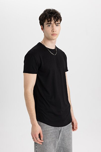 DeFacto Long Muscle Fit Bisiklet Yaka Basic Düz Kısa Kollu Siyah Tişört N2104az24sp