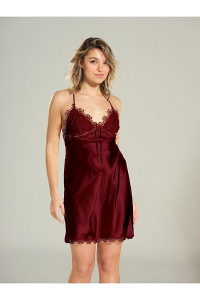 Dien SATIN NIGHTWEAR V-NECK LACE EMBROIDERED