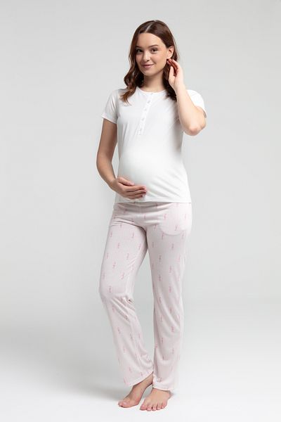 vory Women's White Short Sleeve Maternity Pajamas Set: Vr.Ar.K32.T50.O01
