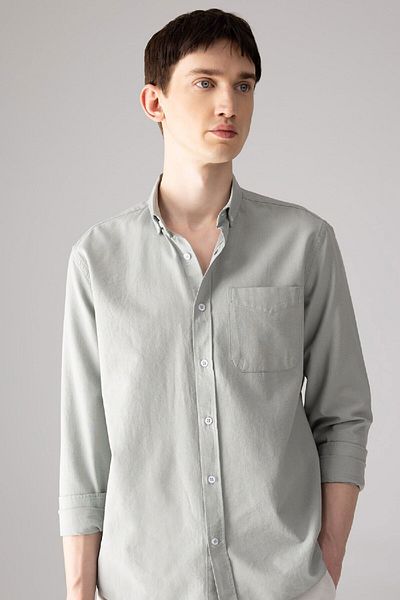 DeFacto Πουκάμισο Oxford Basic Polo γιακά - Κανονική εφαρμογή, μακρυμάνικο A8028ax24sp