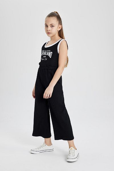 DeFacto Ärmelloser, langer Jumpsuit mit geripptem Camisole-Muster für Mädchen B4878A824SM