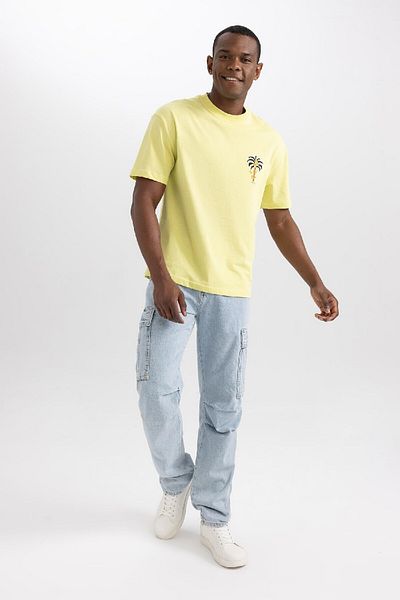 DeFacto Comfort Regular Fit Άνετη εφαρμογή με λαιμόκοψη πίσω με στάμπα κοντομάνικο μπλουζάκι B2012ax23hs