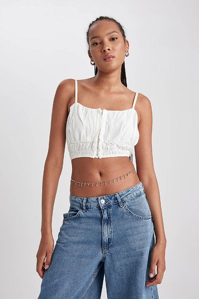 DeFacto Μπλούζα V-Neck Strappy Crop B2170ax23hs