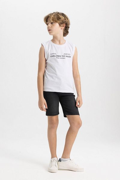 DeFacto Chłopięcy tank top z okrągłym dekoltem i nadrukiem - B6161A824HS