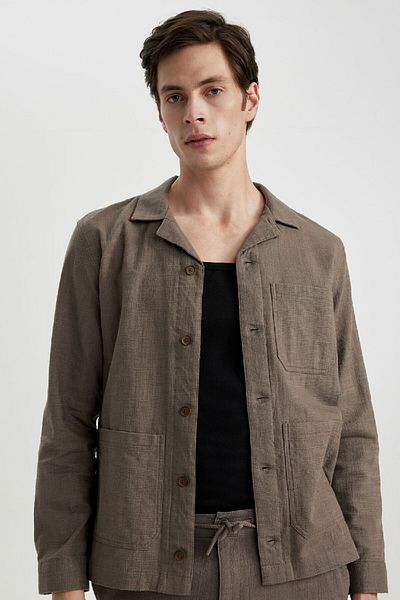 DeFacto Bavlněná košilová bunda Apaş Collar Button – Regular Fit B4608Ax24Sp