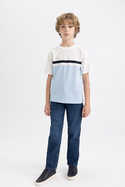 DeFacto Boy's Crew Neck Color Block Pique Short Sleeve T-Shirt B6855a824sm