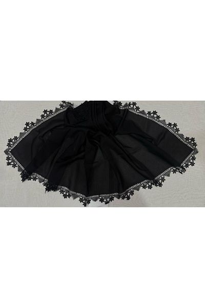 arzumçeyiz 3 Edges Embroidered Handcrafted Needlepoint Mevlüt Hijab 140 * 70 cm Size - Black