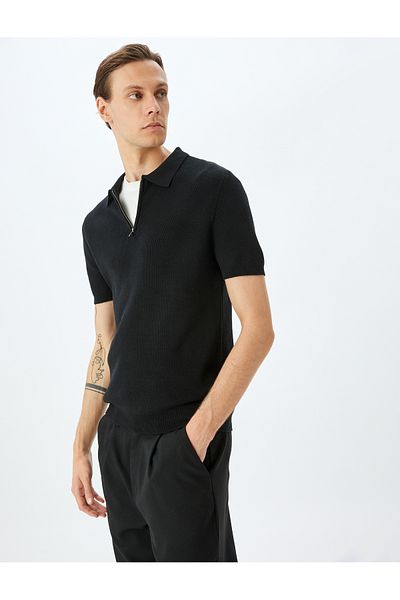 Koton New Season Half Zipper Cotton Blend Short Sleeve Knitwear T-Shirt