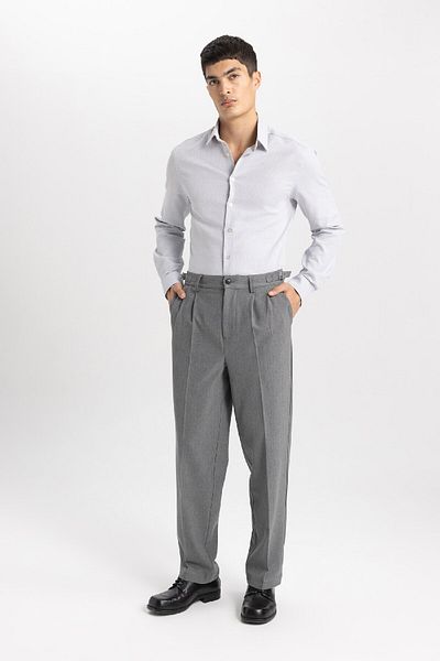 DeFacto Slim Fit Slim Fit Polo gallér méhsejt textúrájú hosszú ujjú ing B6476ax24sp
