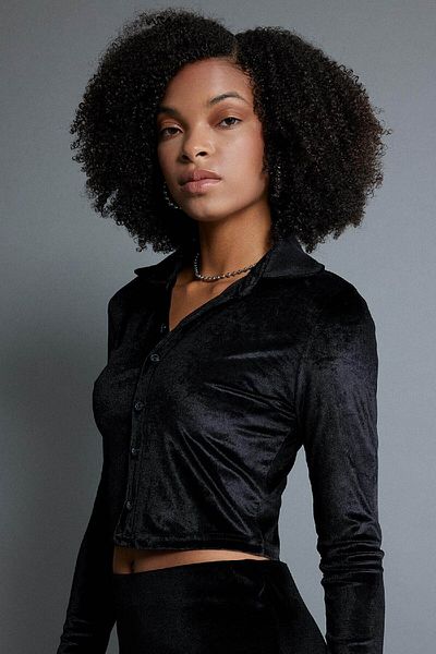 DeFacto Long Sleeve Velvet Crop Shirt - B6530Ax23Wn