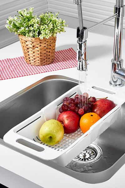 ODTA Sliding Adjustable Practical Sink Strainer, Long Short Adjustment Sink, Fruit Vegetable Salad Washing