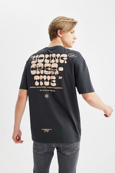 DeFacto Pohodlný střih - Crew Neck Back Print Tričko s krátkým rukávem B4370Ax24Sp