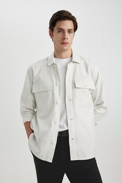 DeFacto Relax Fit Polo Neck Pocket Λεπτομερές μπουφάν πουκάμισο B3903ax24sp