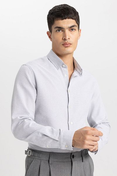 DeFacto Slim Fit Slim Fit Polo gallér méhsejt textúrájú hosszú ujjú ing B6476ax24sp