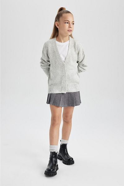 DeFacto Girl's Knitwear V-Neck Cardigan - B5891A823Wn