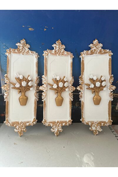 busraconcept Set de 3 picturi de perete cu flori albe, ornament decorativ de ...