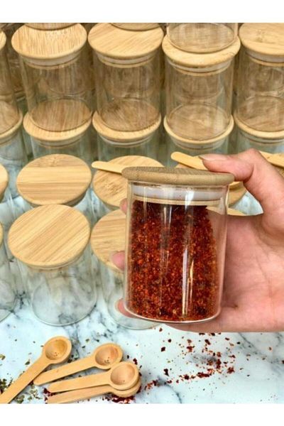 Lizzy Glass Spice Rack with Bamboo Lid 12 Pieces - Full Spice Rack Set