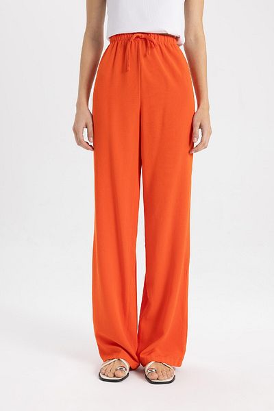 DeFacto High Waist Linen Blended Wide Leg Pants with Pockets - B4211Ax24Sm