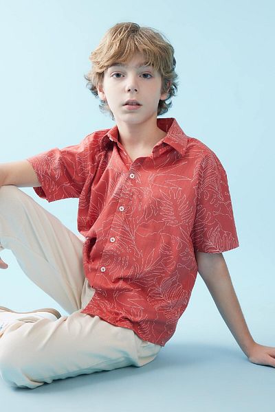 DeFacto Boys Oversize Wide Fit Print Polo Neck Short Sleeve Shirt B6540A824Sm