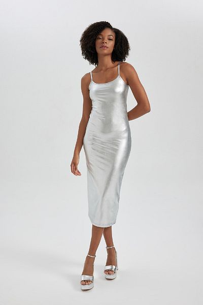 DeFacto Fitted Body Wrap Sling Maxi Shiny Dress B5493Ax23Au