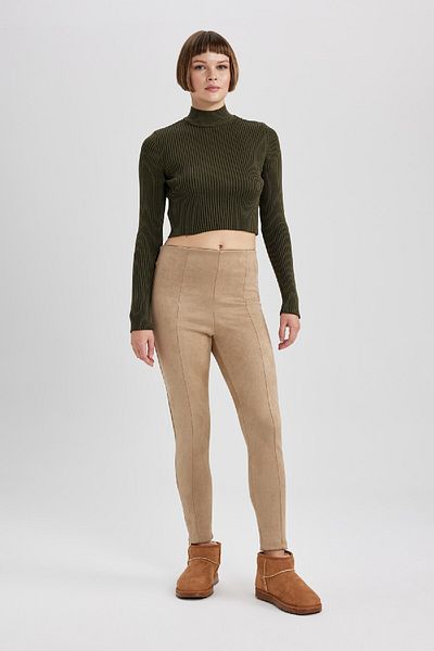 DeFacto Basic-Leggings aus schlichtem Wildleder mit hoher Taille B7274ax23wn