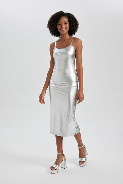 DeFacto Fitted Body Wrap Sling Maxi Shiny Dress B5493Ax23Au