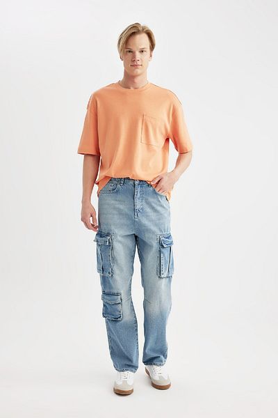 DeFacto Oversize Fit Crew λαιμόκοψη κοντό μανίκι 100% βαμβακερό βαρύ ύφασμα Basic T-shirt T3661az24sp