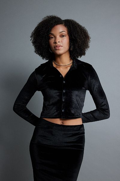 DeFacto Long Sleeve Velvet Crop Shirt - B6530Ax23Wn