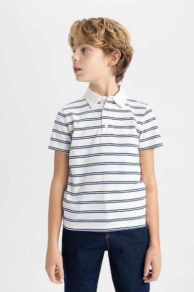 DeFacto Boy's Striped Pique Short Sleeve Polo T-Shirt B6832A824SM