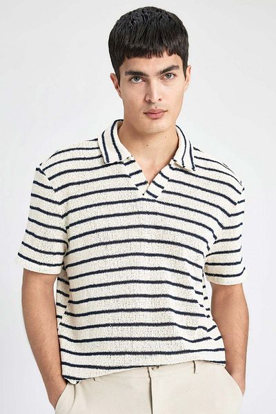 DeFacto Gestreiftes Polo-T-Shirt mit kurzen Ärmeln und normaler Passform B6532AX24SP