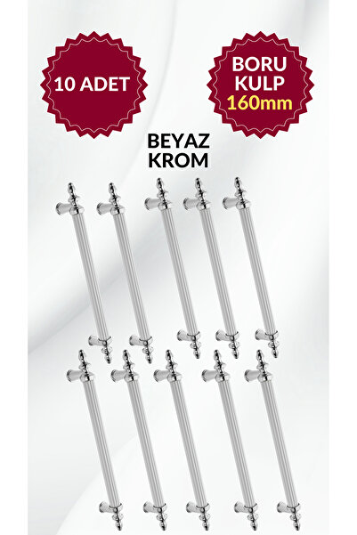 MKLAKS 160MM Plastik Boru KULP (BEYAZ-KROM) Mobilya Mutfak Çekmece Dolap 10'l...