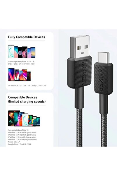 Anker انكر كيبل يو اس بي الي تايب سي بطول 0.9 مترسود