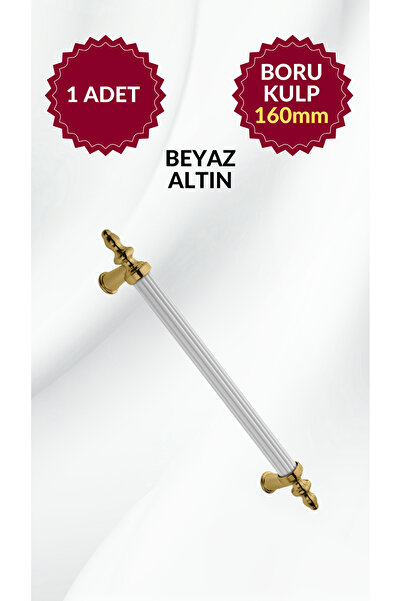 MKLAKS 160MM Plastik Boru KULP (BEYAZ-ALTIN) Mobilya Mutfak Çekmece Dolap – D...